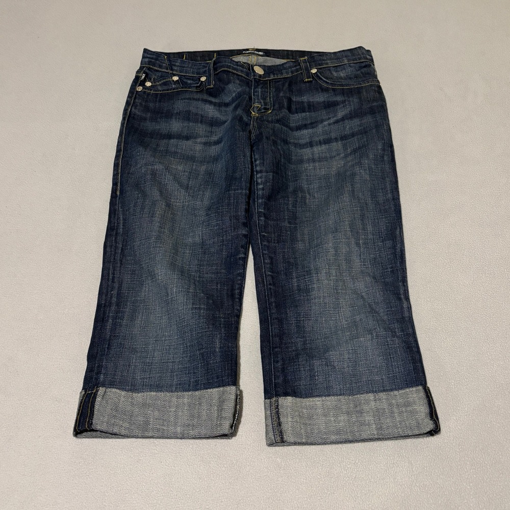 Rock & Republic Women 31 Dark Wash Denim Capri Jeans Cuffed Embroidered Logo